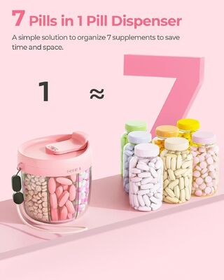 Small Pill Dispenser,with 7 Large Compartments,Portable Pill Bottle Organizer with Wide Opening