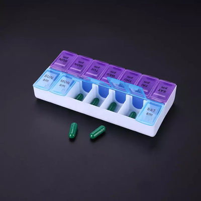 Wholesale Food Grade Plastic 7 day and night travel outdoor portable weekly medicine box 14 compartments  pill case