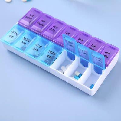 Wholesale Food Grade Plastic 7 day and night travel outdoor portable weekly medicine box 14 compartments  pill case