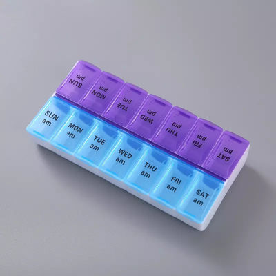 Wholesale Food Grade Plastic 7 day and night travel outdoor portable weekly medicine box 14 compartments  pill case
