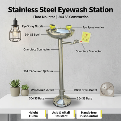 304 SS Floor‑Mounted Eyewash Station
